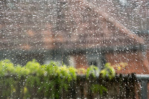 Berlin, attic, terrace, window pane with raindrops Berlin, attic, terrace, window pane with raindrops